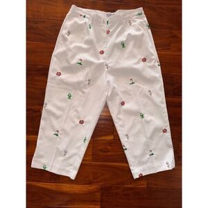 Coral Bay Golf Womens White Embroidered Frog Flower Capris Pants Size 12